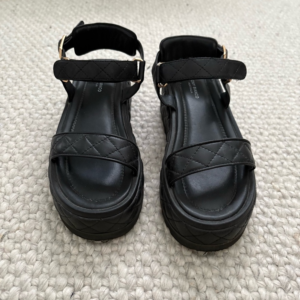 Black Platform Strap Sandals - Size 7